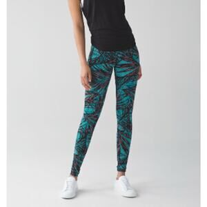Lululemon Wunder Under Pants Leggings (Hi-Rise) Palm Lace Tofino Teal Multi Sz 8